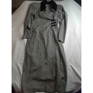 Expo Maxi Coat Dress Womens Size 10 White Black Houndstooth Long Sleeve‎ Shawl